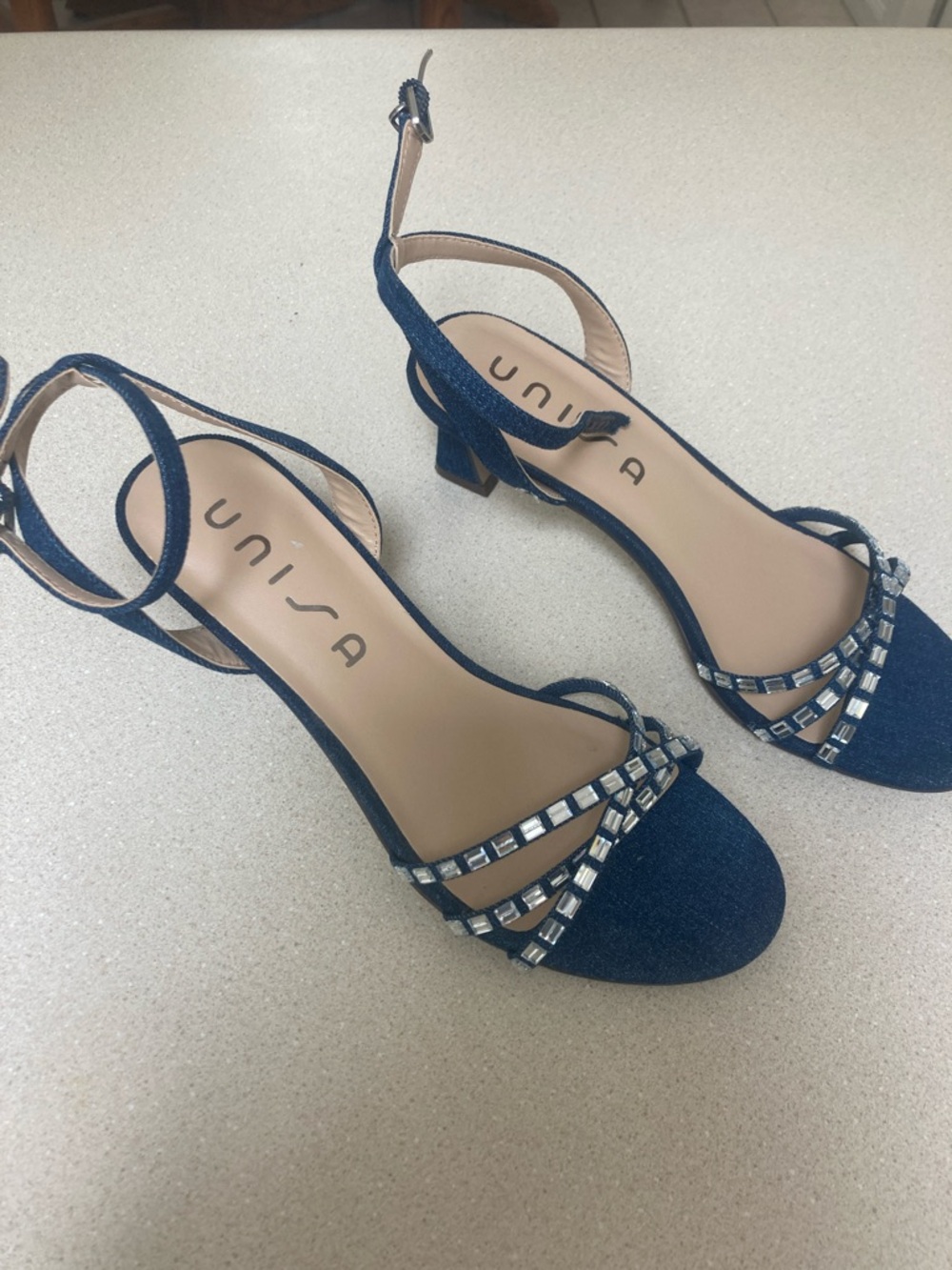 Unisa Denim Rhinestone Heels